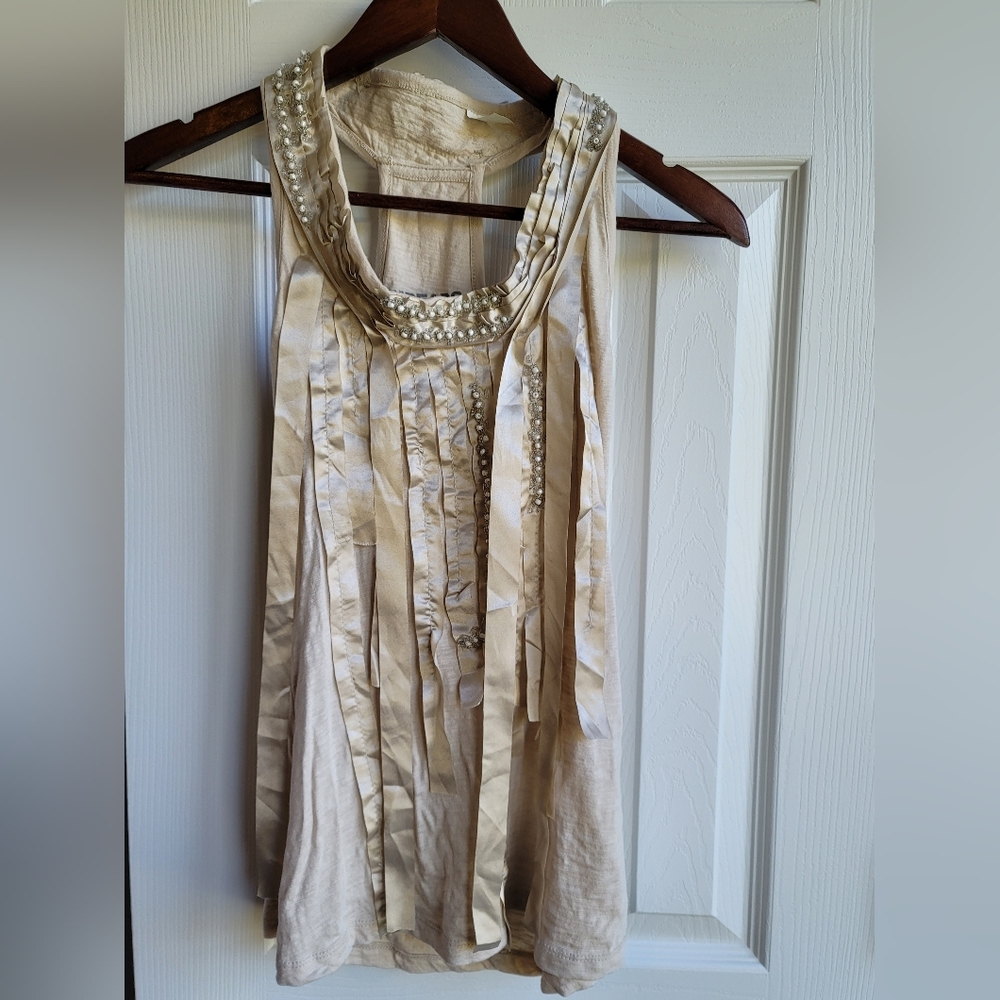 Threads 4 though beaded ribbon cream racerback tank